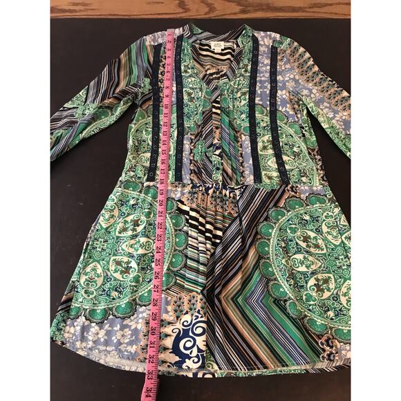Anthropologie TINY Caviana Shirt Green Drop Waist Dress Mixed Print - Size PXS - Picture 8 of 11